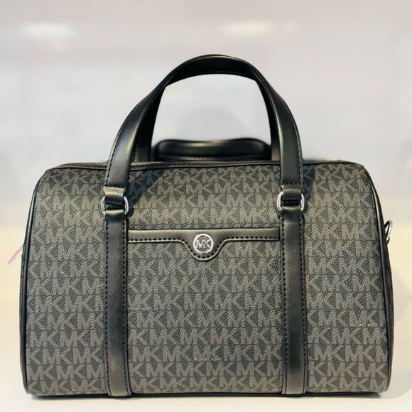 Michael Kors Medium Travel Duffle Satchel Bag Black Multi - Picture 1 of 5